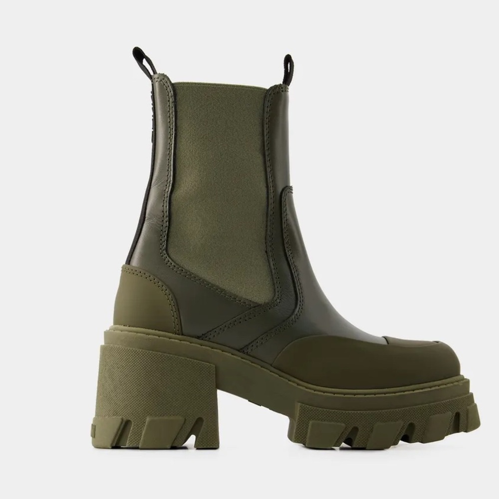 GANNI Cleated Heeled Mid Chelsea Tonal Boots Kalamata Green Size 7 NWT